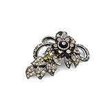Vintage Black Gothic Brooch Pin - Rhinestone Leaf Brooch for Women