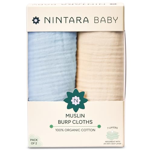 Image of NINTARABABY Burp Cloths - 100% Organic Muslin Cotton, Pack of 2