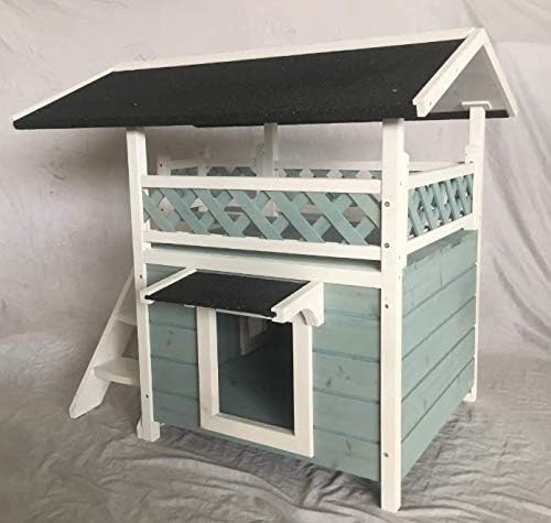 review Seny Outdoor Wooden Cat House with Escape Door and Stairs-Blue