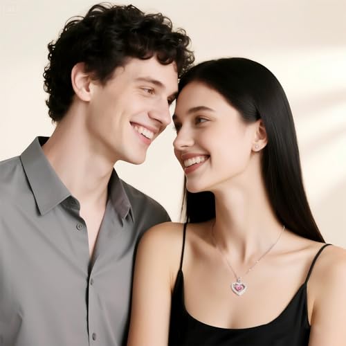 Full Moissanite Heart Necklace - No CZ! 2ct Vibrant Birthstone & 30 White Gems | 12 Month Gifts for Wife, Mom, Her | Anniversary, Valentine's Day, Mother's Day Jewelry3