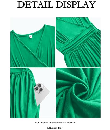 Image of LILBETTER Women Sleeveless Deep V Neck Loose Plain Long Maxi Casual Dress