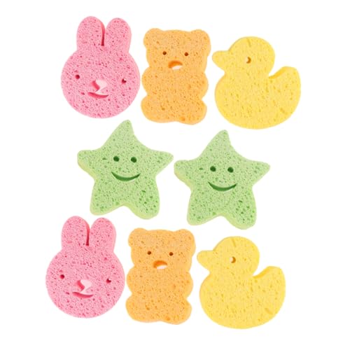 Mikikit 8 piezas Esponjas para Baño de Esponjas de Pulpa de Madera Natural para Limpieza y Baño de Recién Nacidos y Pequeños Diseño Divertido y Suave para y Juguetes