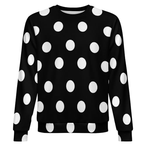 Black White Polka Dot Mens Casual Crew Neck Sweaters Long Sleeve Lightweight Pullover Sweaters4