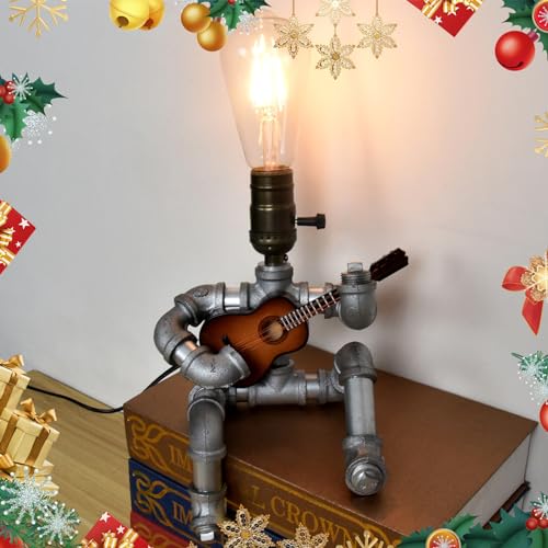 ZGLCQSGY Steampunk Lamp Industrial Robot Lamp Retro Style Cute Table Lamp Water Pipe Lamp Office, Steampunk Guitar Lamp,As Christmas Gift for Teachers, Friends, Lovers
