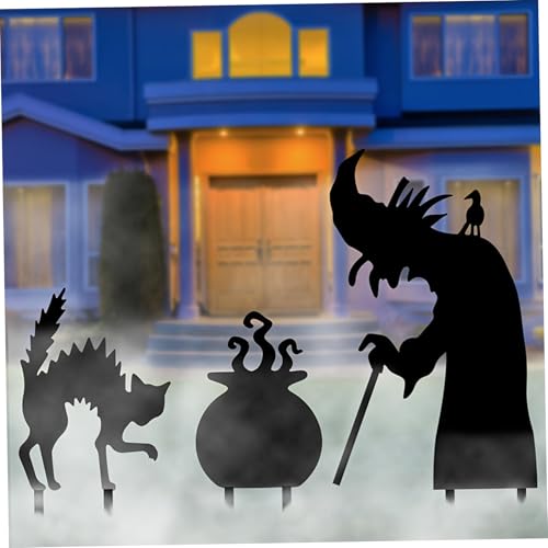 Piquets de cour Halloween en fer : lot de 3 silhouettes sorcière et chat - 6
