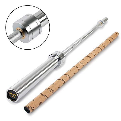 Bonnlo Barbell Olympic Bar, 7 Feet Olympic Weightlifting Bar 28mm Grip 700 lbs Capacity Bar Bench Press Chrome with Rotating Sleeve (7 Feet)