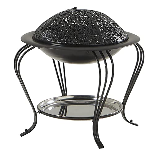 Générique 16In Fire Pits Foyer au bois BBQ Grill Bol à feu en acier avec couvercle -étincelles, grille à bûches Appareil Multifonction (Black, One Size)