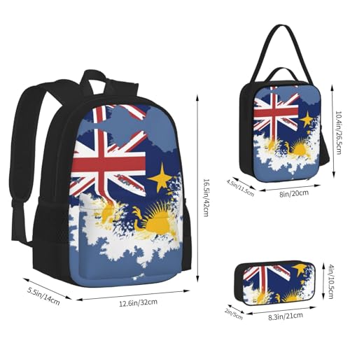 Niue Topographic Flag Map Print 3 Piece Set Backpack, Lunch Bag, Pencil Case, Cute Sturdy For College And Travel4