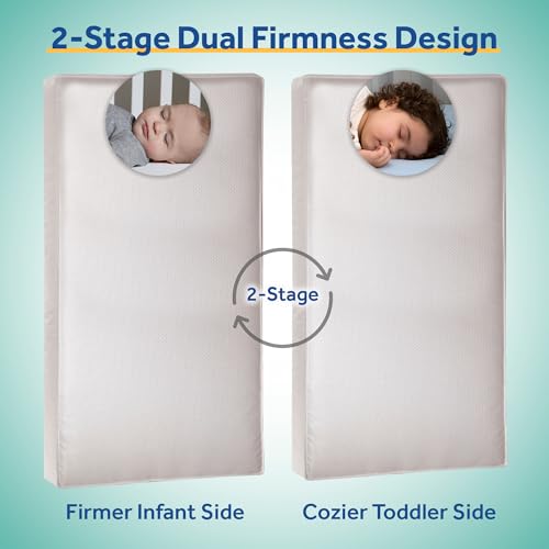 Image of SEALY BABY 2 Stage Infant Crib Mattress Plus Toddler Bed Fit, Breathable, Cooling Foam Cotton Cover, Dual Firmness & Ultra-Lightweight, Cozy Cool