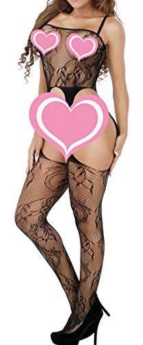 Rozegaga Women's Fishnet Bodystocking Bodysuit Lingerie Black Onesize