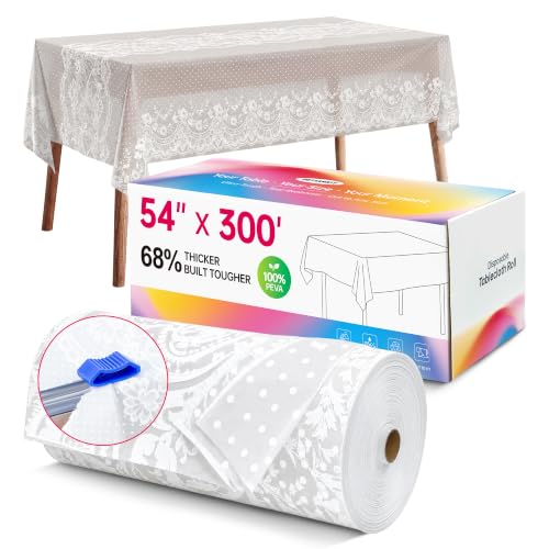 Image of Disposable Tablecloth Roll,54 x 300Ft Lace Plastic Table Cloth