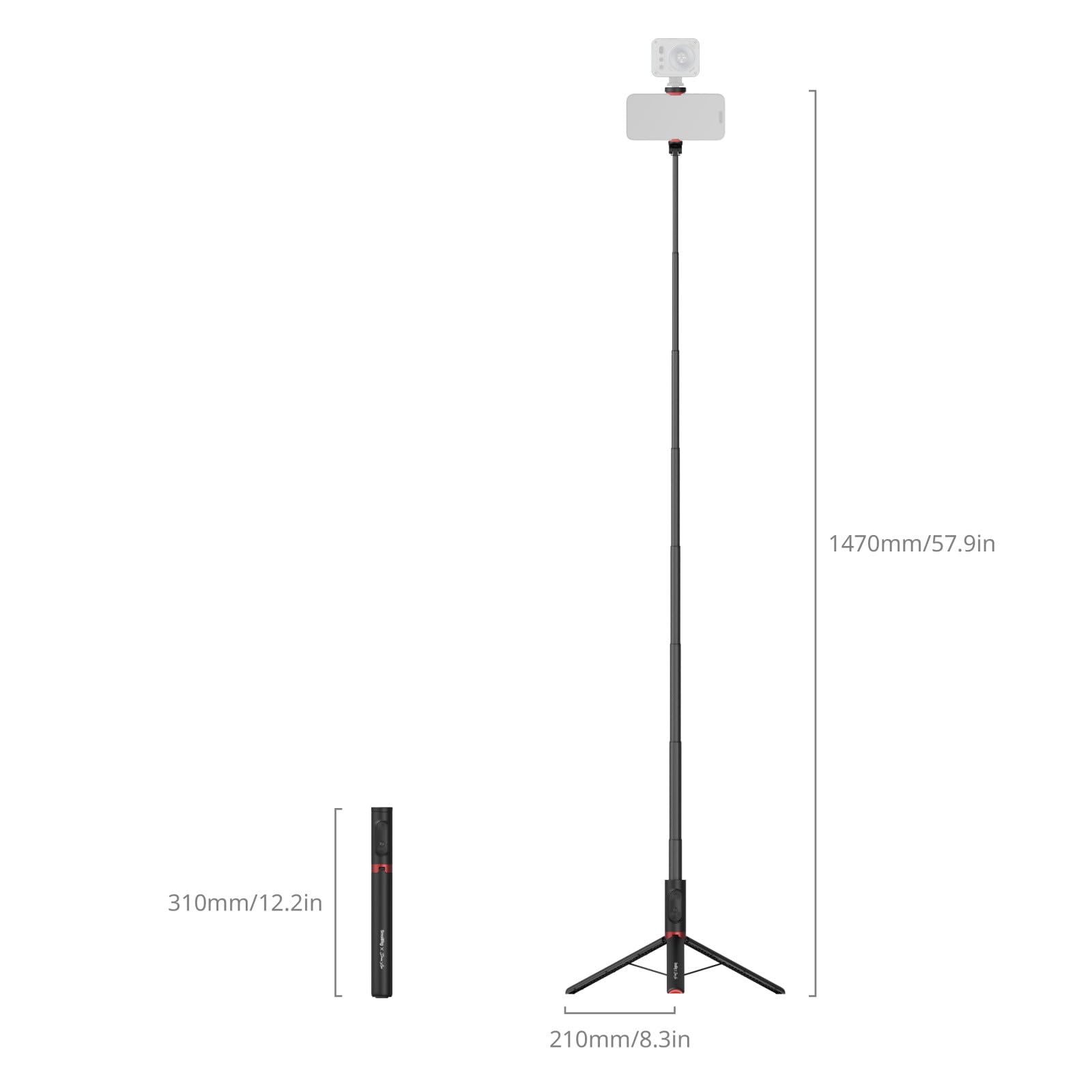 SMALLRIG x Drex Lee Boom Perche à Selfie ST30 Lite, Trépied Automatique 57,9'' avec Télécommande et Support pour Griffe, pour iPhone, pour Android, Enregistrement Vidéo, Voyage, Vlogging, Voir - 5292