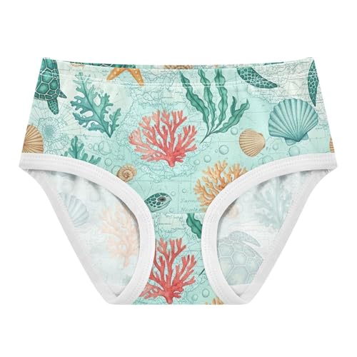 Designer Toddler Girls Underwear 2t Cotton Panties Little Girl Watercolor Green Sea Turtles Shells Briefs Girls Undies
