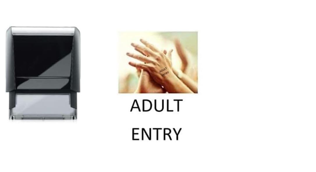 Hand Stamp - Adult Entry - self Inking Stamp - Black Ink - Ideal for Festivals, Parties, Pubs, Clubs, Events etc - Safe Water Based Ink That Easily Washes Off