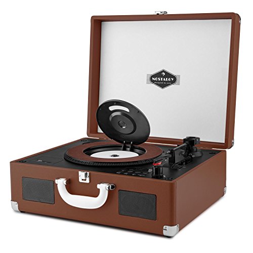 AUNA Set Peggy Sue - Giradischi A Valigetta Vintage + Raccoglitore Per 30 Vinili - USB, MP3, Altoparlanti Integrati - Nero