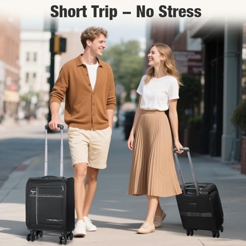 Softside Carry on Luggage Airline Approved, 17 Inch Underseat Carry-on Luggage with Removable Spinner Wheels, Small Personal Item Suitcase for Travel Business (Black, 17 inch_Underseat)2