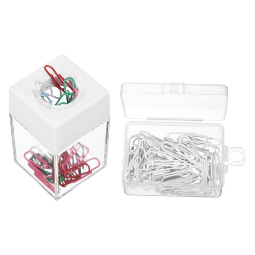 PATIKIL Magnetischer Büroklammernhalter Großkapazität Büroklammernorganizer Mit Magnetischem Deckel Für Schreibtischzubehör Büro Klassenzimmer Zuhause Weiß 68Stk Mehrfarbige Klammern