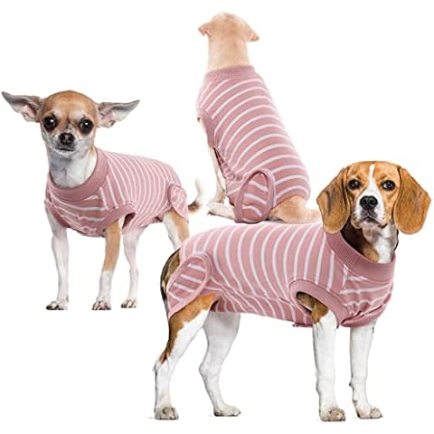 Hjumarayan Dog Recovery Suit Dog Bodysuit After Surgery, Cotton Medical Dog Castration Suit, Soft and Breathable, Cone Alternative Dog Surgical Vest for Female Male, Pink Stripe (M) Cover