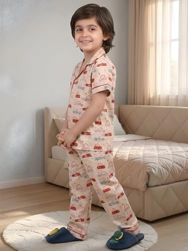 Image of POLKA TOTS 100% Pure Cotton Half Sleeve Night Suit for Kids, Girls & Boys | Cotton Pyjama Set | Unisex Night Dress for Children | Night Suit for Girls |Sleepwear for Kids | Winter Night Dress for Boys