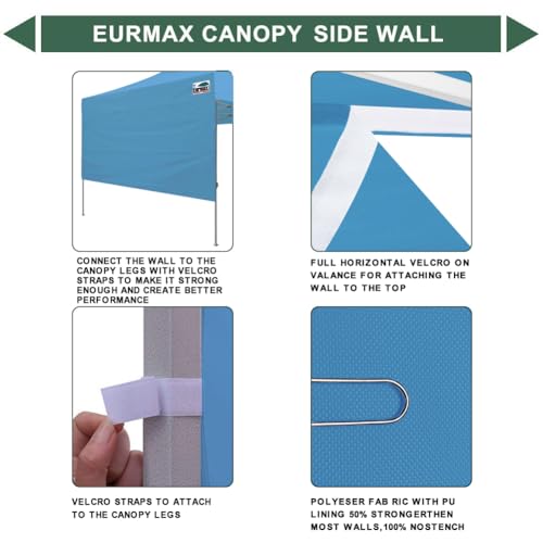 Image of Eurmax USA 10x4.8 Pop Up Canopy SunWall-UV Protection for Tents,Blocks Sunlight&Wind,Water Resistant Side Wall Only,Easy Hook & Loop Installation,Fit for 10FT Straight Leg Shelters&Gazebo,Sky Blue
