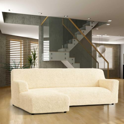 Image of Bellissima Sofa Covers - Premium Luxury Microfibra Plain Stretchable L Shape Left Sofa Cover Fully Covered Slipcover, Imported from Italy (Vanilla)