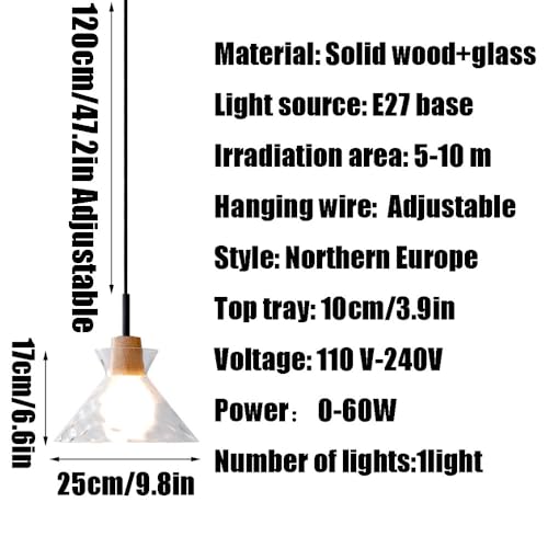 Lustre de luxe à tête unique en verre transparent avec douille E27