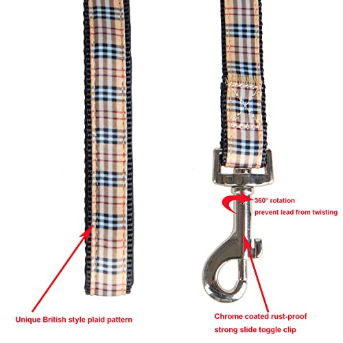 YUDOTE Begie Hundehalsband- und Leine, Nylon, kariert, britischer Stil, weich, stark, passendes Set für kleine Rassen, tägliches Spazierengehen