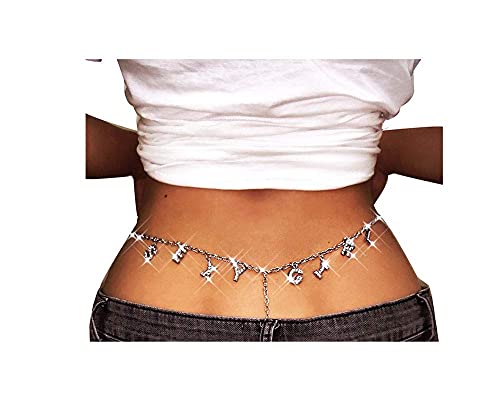 Women Sexy Rhinestone Waist Body Chain Crytal Sexy Girl Letter Pendant Belly Waist Chain T-String Thong Body Jewelry (Sexy Girl Letter) #TOP2