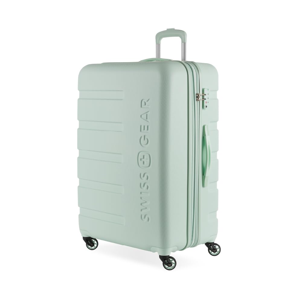 SwissGear 7366 Hardside Expandable Luggage with Spinner Wheels, Clearly Aqua, Checked-Large 27-Inch