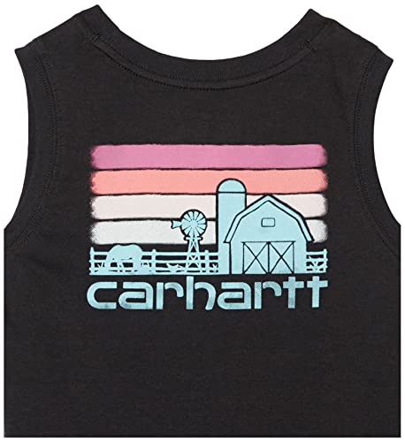 Carhartt Girls' Big Sleeveless Crewneck Sunset Farm T-Shirt, Caviar Black, Small (8) #TOP4
