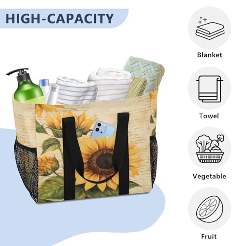 STAYTOP Retro Sunflower Large Beach Bags for Women & Men,Waterproof Sandproof Beach Tote Swim Pool Bag for Pool Gym Grocery Travel4