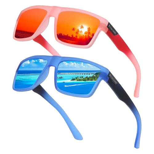 UJBVCX 2 Pcs Gafas de Sol Polarizadas para Hombre y Mujer, Clásicas Rectangulares Ligeras Gafas Viaje de Conducción Pesca UV400 Protección