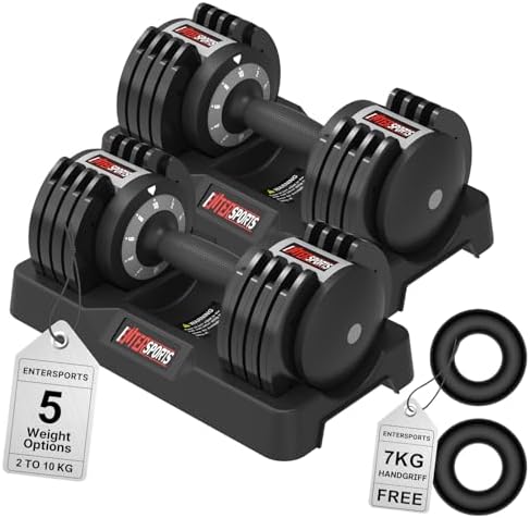 EnterSports 10kg/12kg/18kg/20kg/27kg/40kg Verstellbare Hanteln Einstellbare Platzsparende Hantel, Hanteln mit rutschfestem Griff,Gut für Zuhause, Büro, Fitnessstudio, Körpertrainin