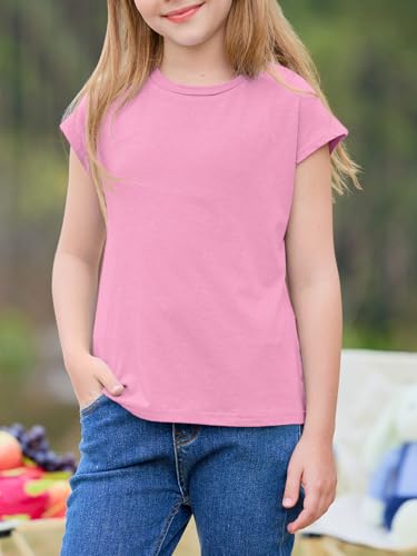 Image of Imily Bela Girls Short Sleeve T Shirts Crew Neck Cap Sleeve Tank Tops Casual Loose Summer Shirt Kids 5-14 Years