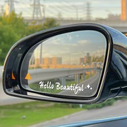 Image of 3pcs Hello Beautiful Mirror Decal Durable Rear View Mirror Sticker | Waterproof Vinyl Car Stickers, Car Decals For Women Funny Window Bumper Stickers Cars Decor