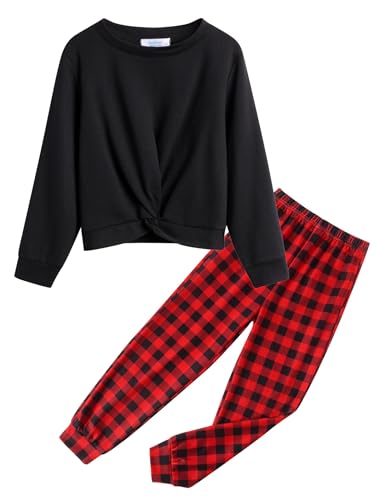 Image of Arshiner Girls 2 Piece Outfits Fashion Twist Front Tracksuit Long Sleeve Pullover Sweatshirt Sweatpants Jogger set Sweatsuit