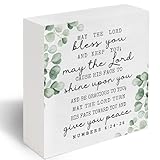 Bible Verse Wood Box Sign Rustic Motivational Bible Verse Numbers 6:24-26 Wooden Sign for Home Office Living Room Church Bedroom bathroom Table Shelf Religious Gifts 5x5 C13