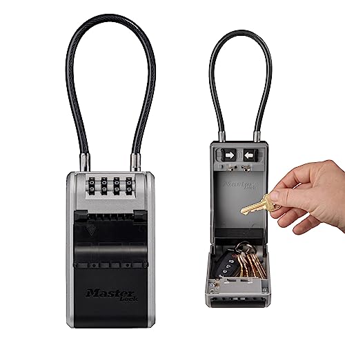 Master Lock 5482EURD Key Safe with New Innovative Design, Flexible Cable Shackle,Outdoor Key Lock Box, Capacity