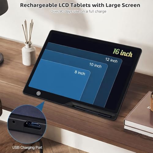 Image of 16 Inch LCD Writing Tablet, Colourful Screen Digital Slate for Kids & Adults, USB Rechargeable E-Writer Doodle Board, Electronic Drawing Pad for Home, School & Office, Magic Slate E-Slate