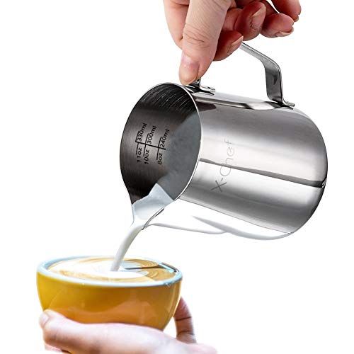 X-Chef Milk Frothing Pitcher, Milk Frother Cup Stainless Steel, Espresso Steaming Pitcher 12 Oz (350 Ml) #TOP2