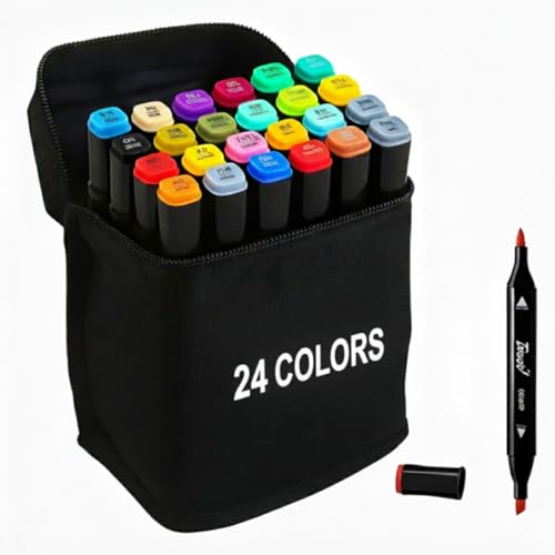 Canetinhas Touch Ponta Dupla 24 Cores com Estojo – Marcadores Artísticos para Lettering, Desenho, Colorir, Escola e Escritório