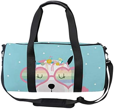 Huakz Beautiful Cartoon Llama Travel Duffle Bag Girl Woman Single shoulder bag Light Blue for Gym Sports and Overnight