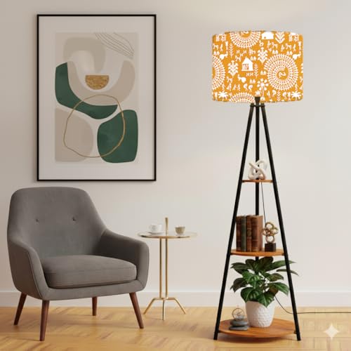Image of Rellon Floor Lamp with 3 Storage Shelves, Metal FloorLamp for Living Room Standing Home Decoration FloorLamp Shade Reading for,Office,Kitchen,Bedroom (A8)