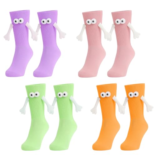 AYNKH 4 Paires Chaussettes Magnétiques,Funny Socks Tenant la Main 38-42 Holding Hands Socks Couleur Chaussettes Drôles Main dans la Cadeaux Personnalisés Couples Meilleurs Amis