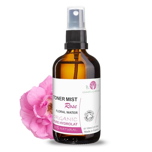 Eau de rose biologique. Hydrolat de rose issu de l'agriculture biologique. Hydratant pour la peau. Lotion faciale anti-âge. Soins des cheveux. Anti-acné - 100 ml