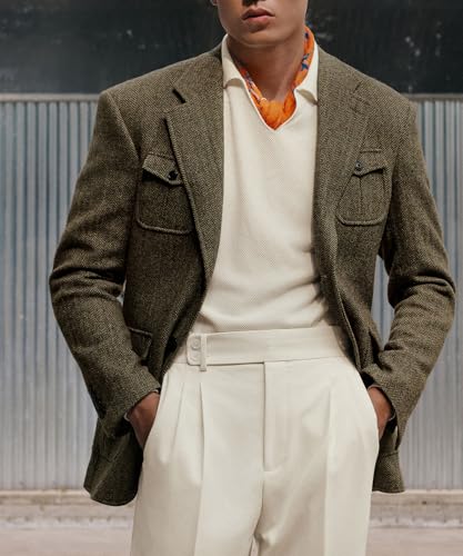 Vintage Mens Blazer Herringbone Tweed Wool Blend Suit Jackets Two Button Prom Business Wedding3
