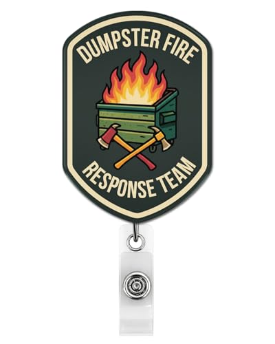 Dumpster Fire Response Team Badge Reel, Funny Retractable Badge Holder Name Tag ID Card Clip for Medical Worker Nurse Doctor, Dumpster Fire Gifts