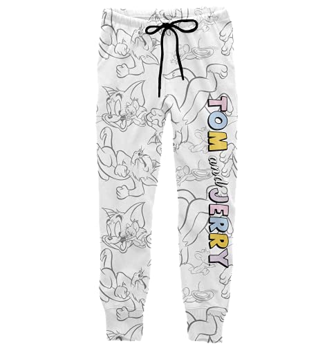 TOM and JERRY Character Comfortable Joggers for Juniors, Active Sweatpants for Women (White, Size XS)