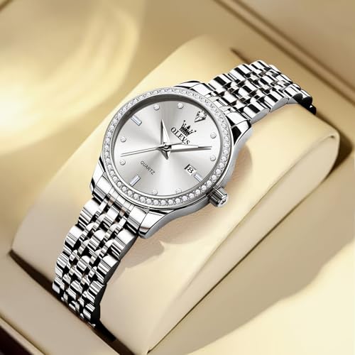OLEVS Silver Watch for Women Diamond Small Face Waterproof Dress Watches - image 2