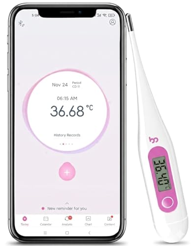 Digital Basal Body Thermometer Fertility Monitor Record BBT Manually, Draw BBT Chart Pinpoint Ovulation Day, High Accuracy Perfect Companion for Ovulation (Pink)